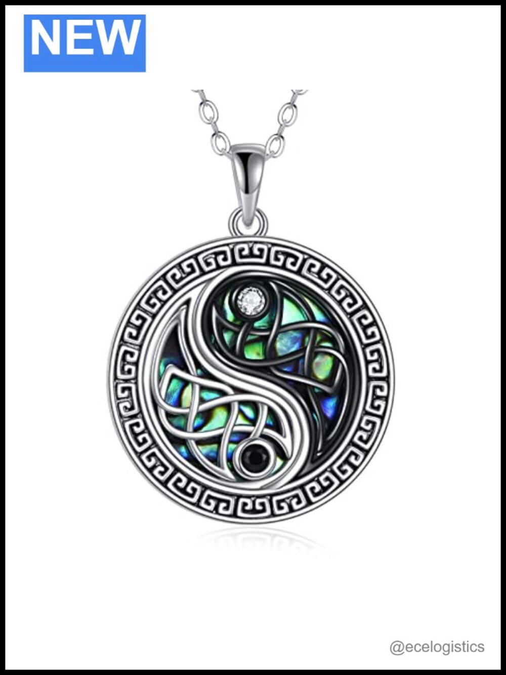 Sterling Silver Celtic Knot Yin Yang Pendant Necklace 18+2" Adjustable